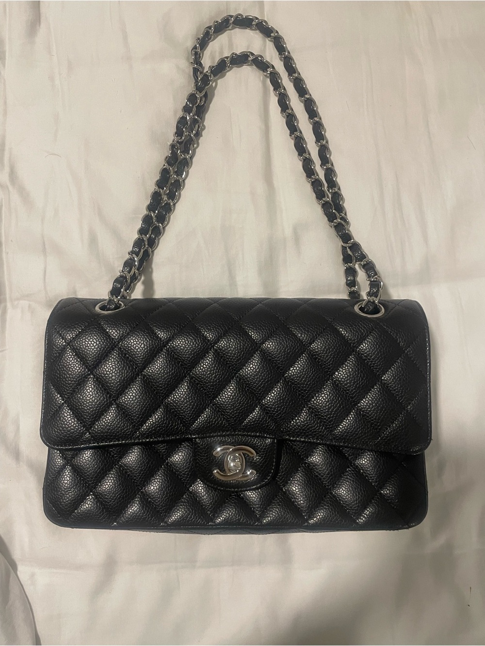CHANEL Black Quilted Shoulder Bag with Chain Strap